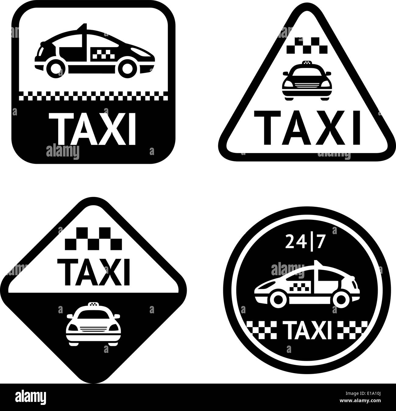 Taxi nero set di adesivi, illustrazione di vettore per il tuo design Illustrazione Vettoriale