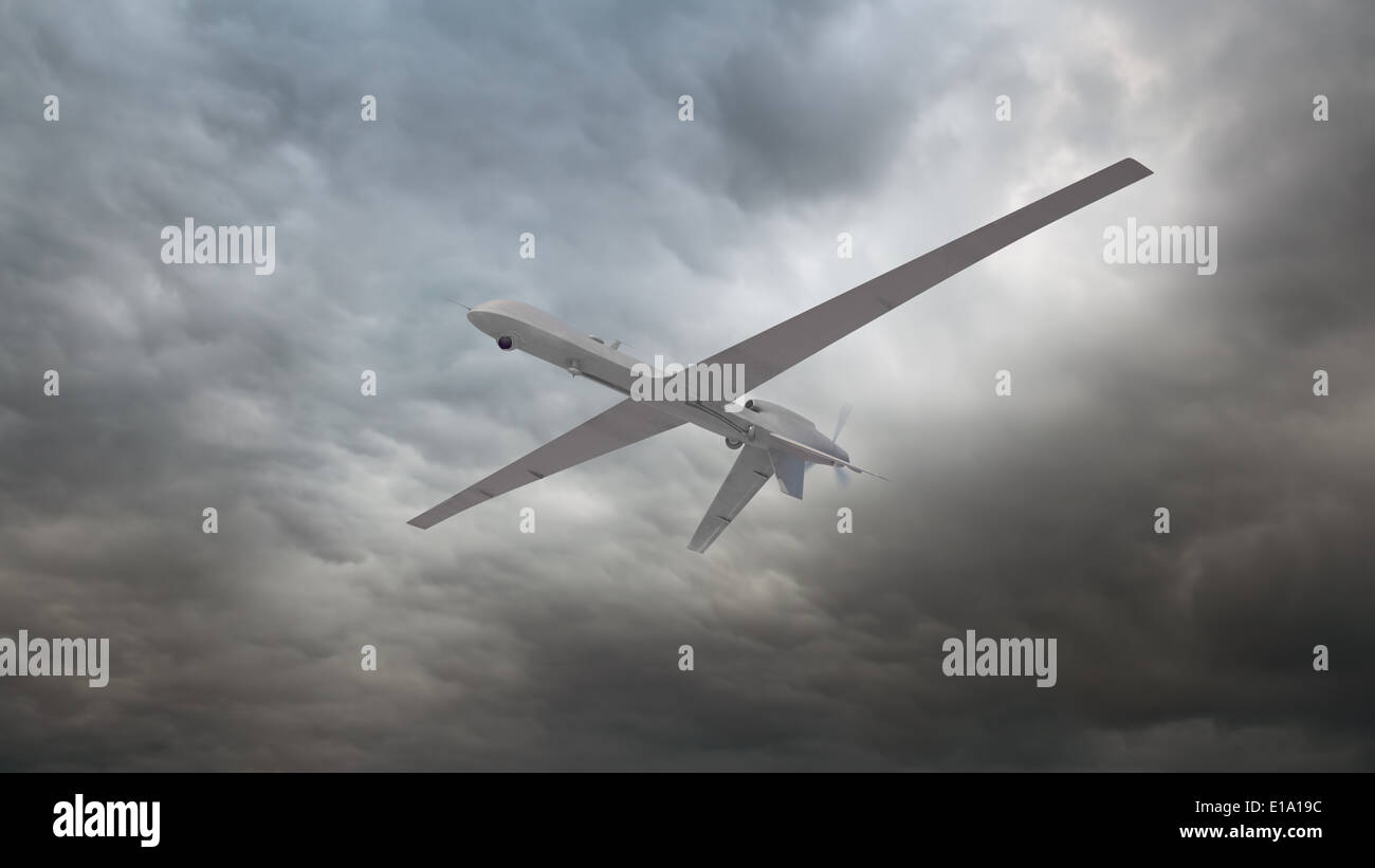 Un drone senza pilota durante una missione di ricognizione Foto Stock
