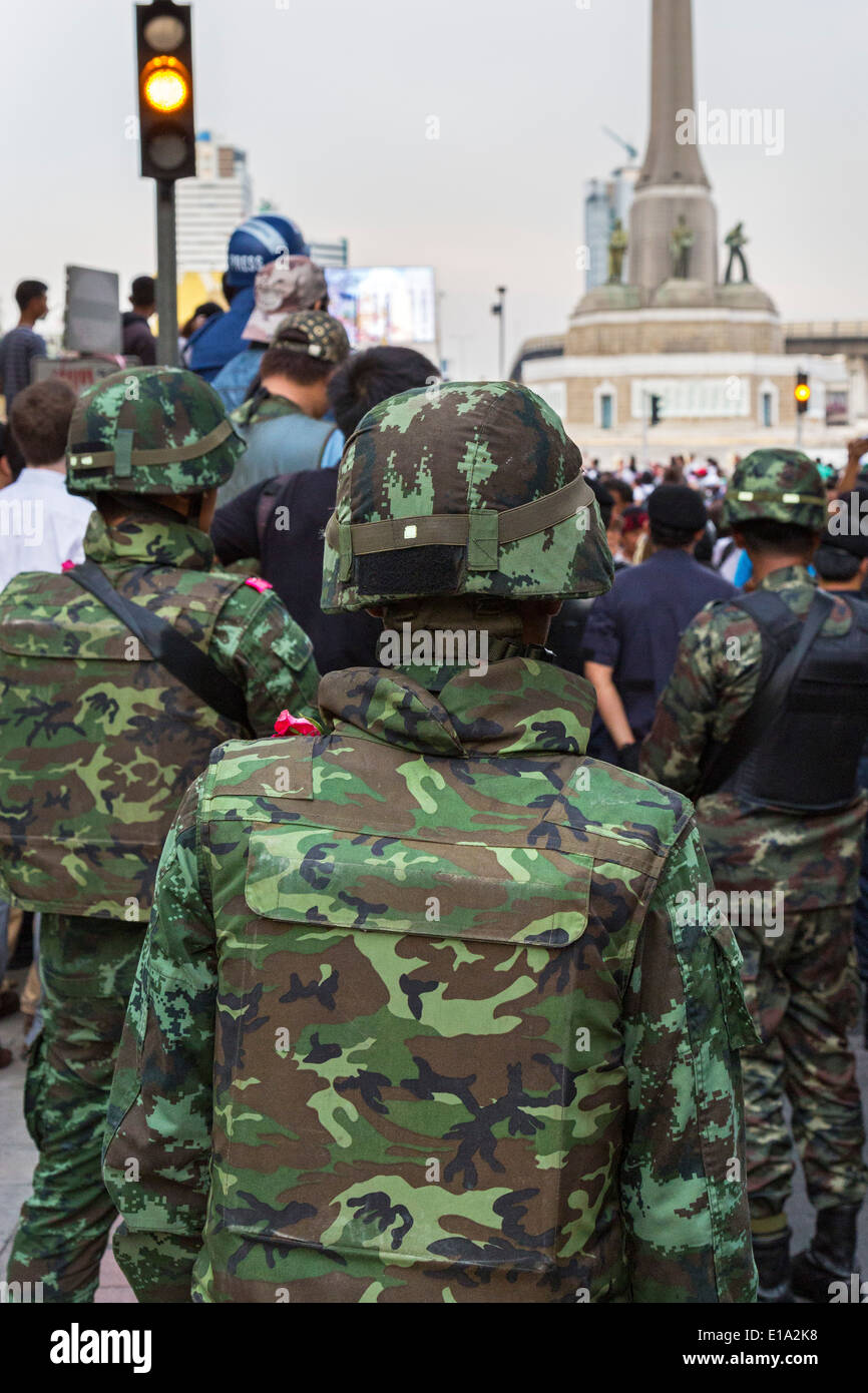 Esercito al colpo di stato anti dimostrazione, Bangkok, Thailandia Foto Stock