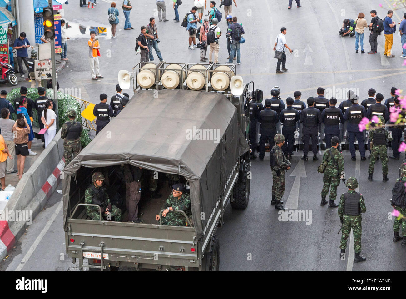 Diga al colpo di stato anti dimostrazione, Bangkok, Thailandia Foto Stock