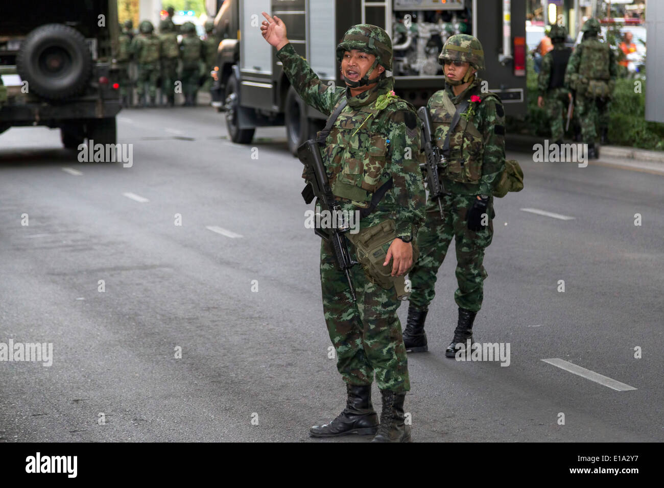 Esercito al colpo di stato anti dimostrazione, Bangkok, Thailandia Foto Stock