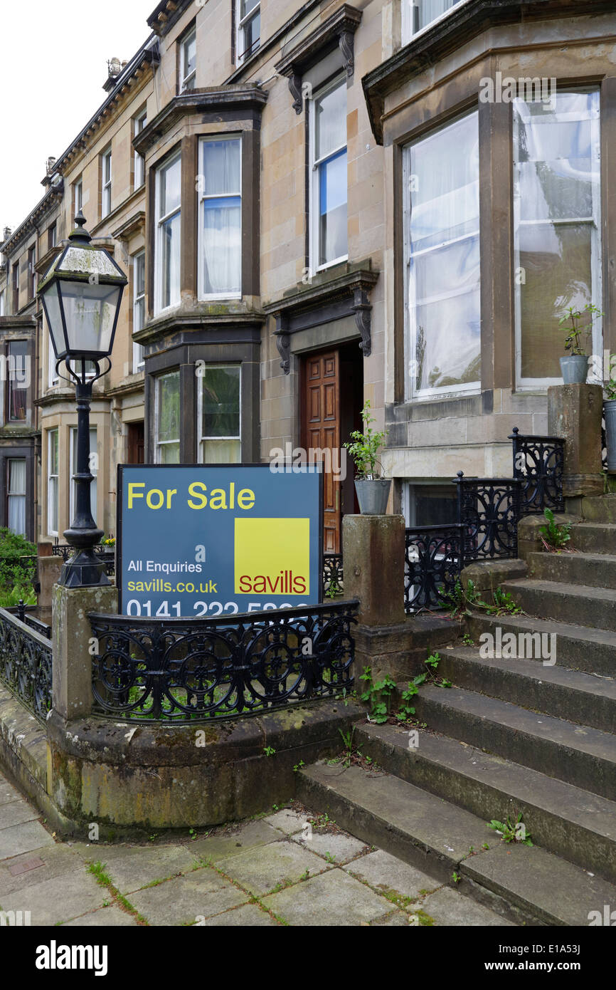 Casa in vendita segno, Glasgow West End, Scozia, UK Foto Stock