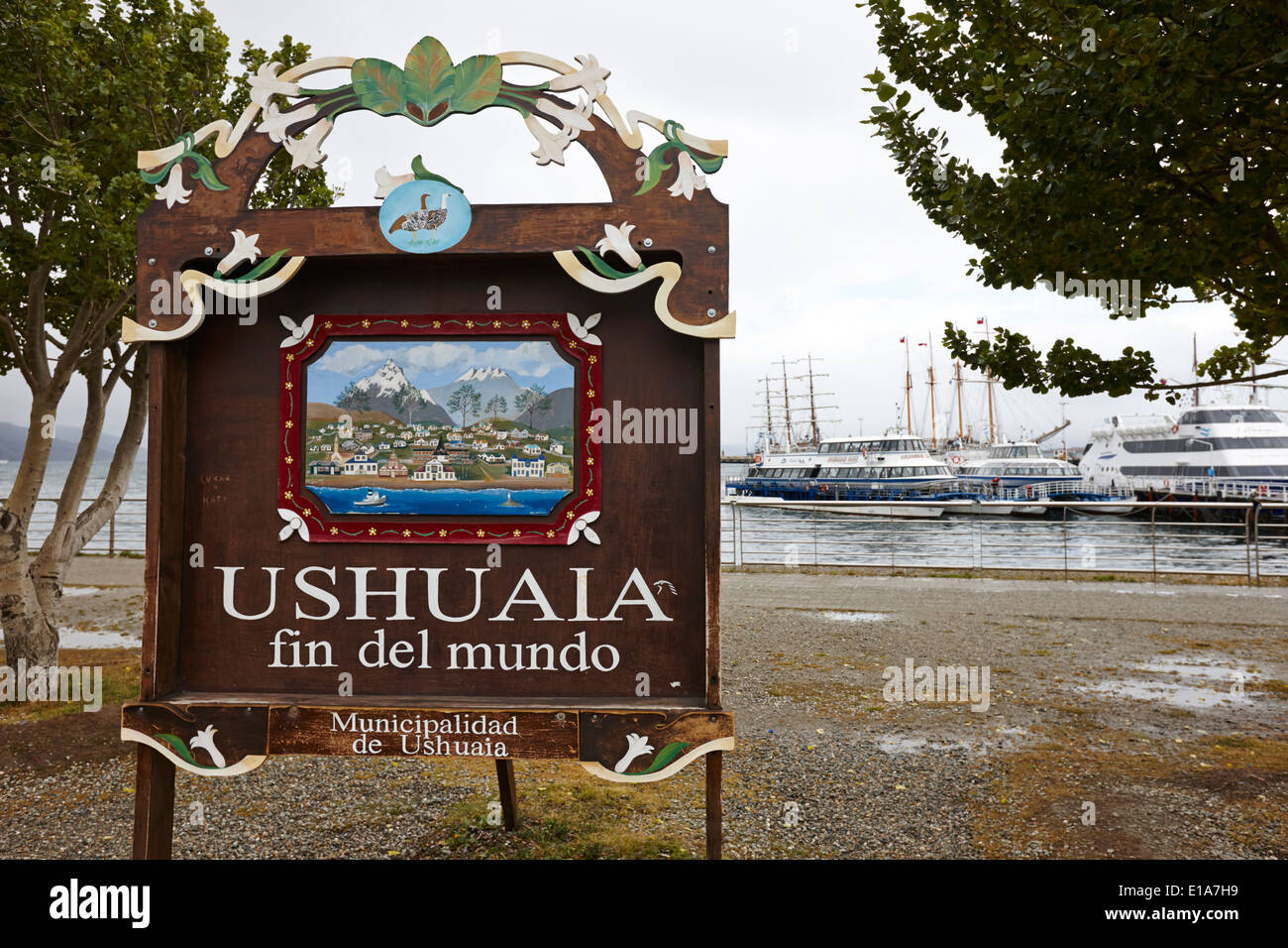 Ushuaia fin del mundo fine del mondo segno Argentina Foto Stock