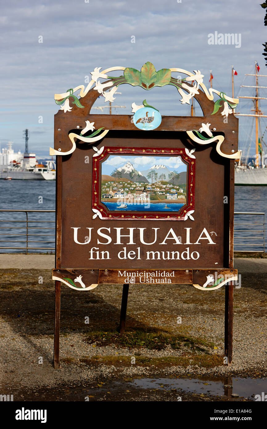 Ushuaia fin del mundo fine del mondo segno Argentina Foto Stock