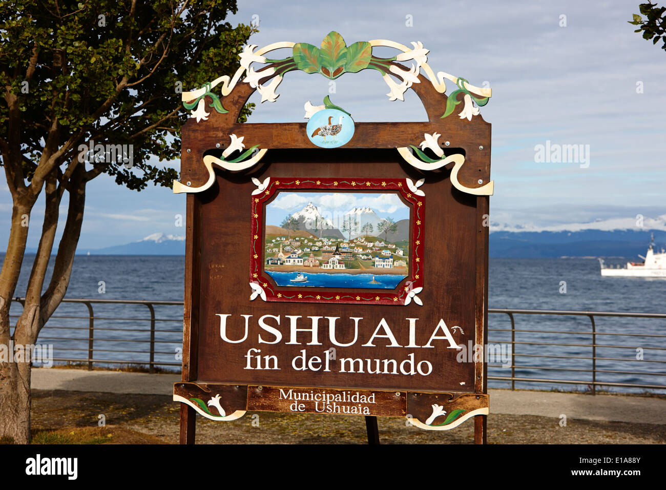 Ushuaia fin del mundo fine del mondo segno Argentina Foto Stock