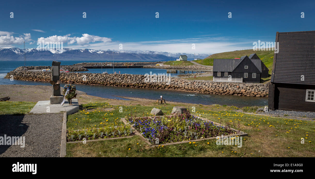 Museo Vesturfarasetrid, (l'islandese Centro Emigrazione) Hofsos, Islanda. Foto Stock