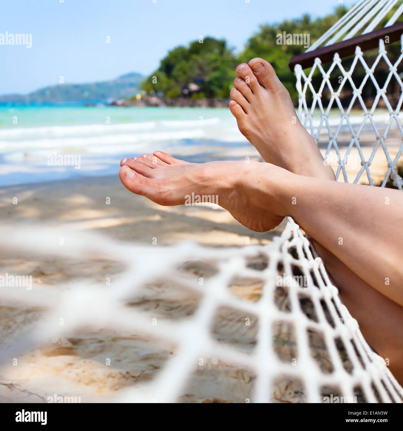 Potrete rilassarvi in un'amaca sulla spiaggia Foto Stock