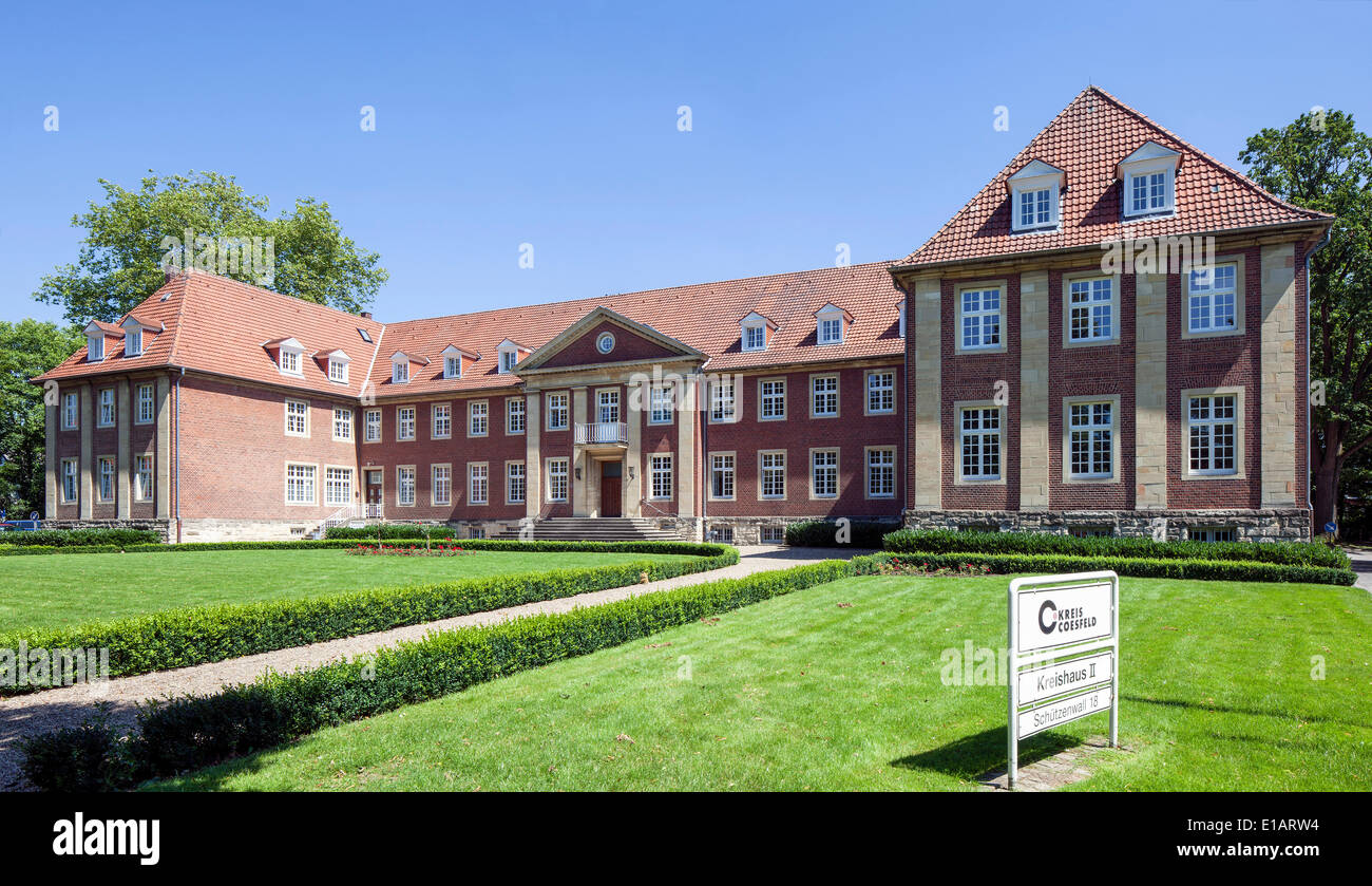 Amministrazione del distretto di Coesfeld, un castello-come tre-edificio alato, Coesfeld, Münsterland, Renania settentrionale-Vestfalia Foto Stock