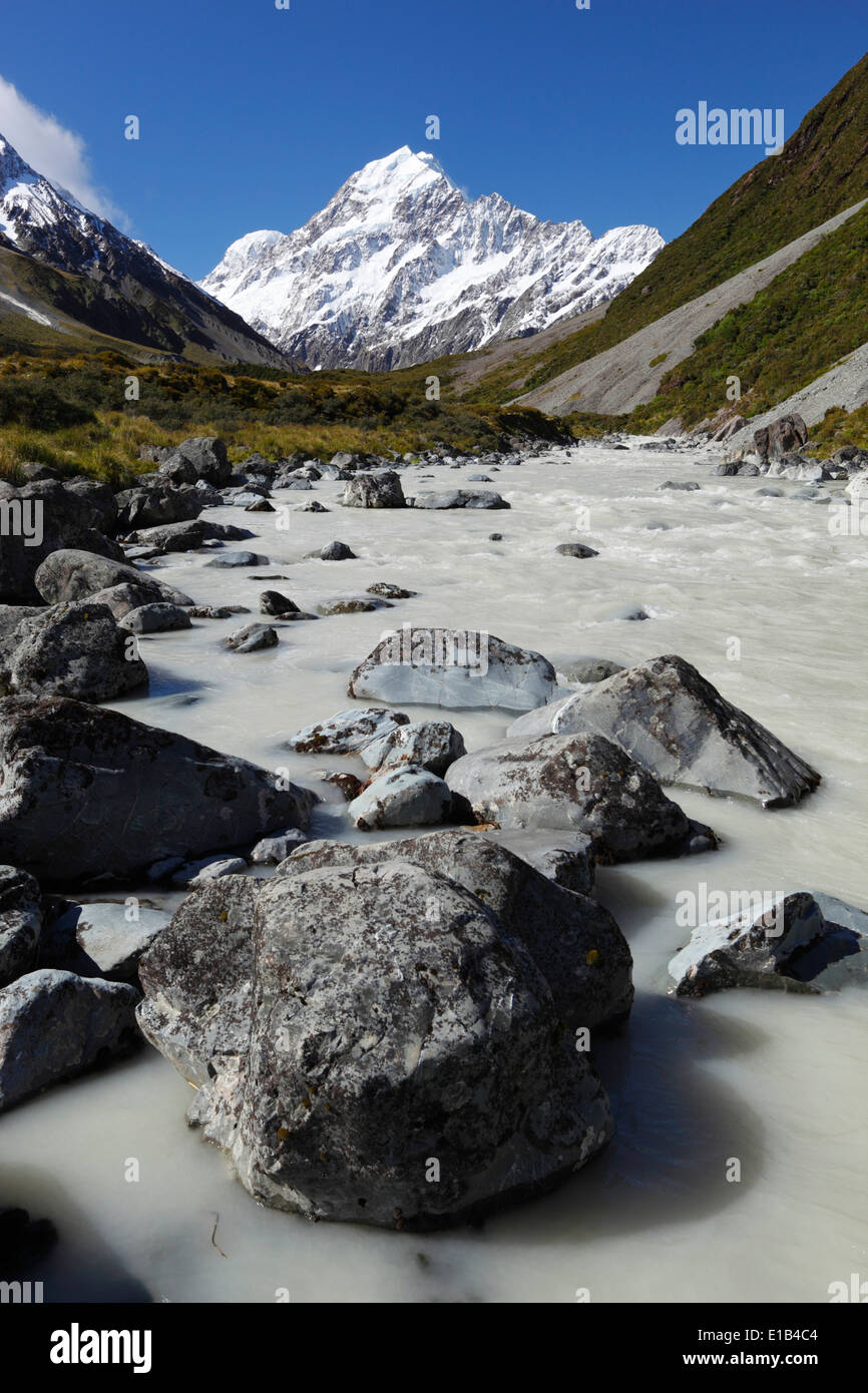 Hooker Valle e il fiume con il Monte Cook Foto Stock