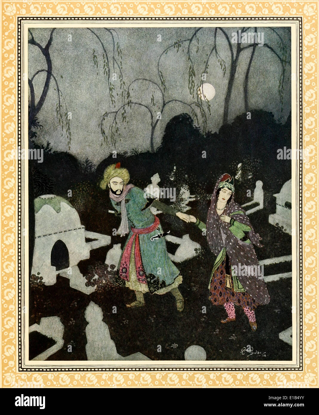 Edmund Dulac (1882-1953) illustrazione da 'Sinbad il marinaio e altre storie da Le Mille e Una Notte". Storia del 3 calendari Foto Stock