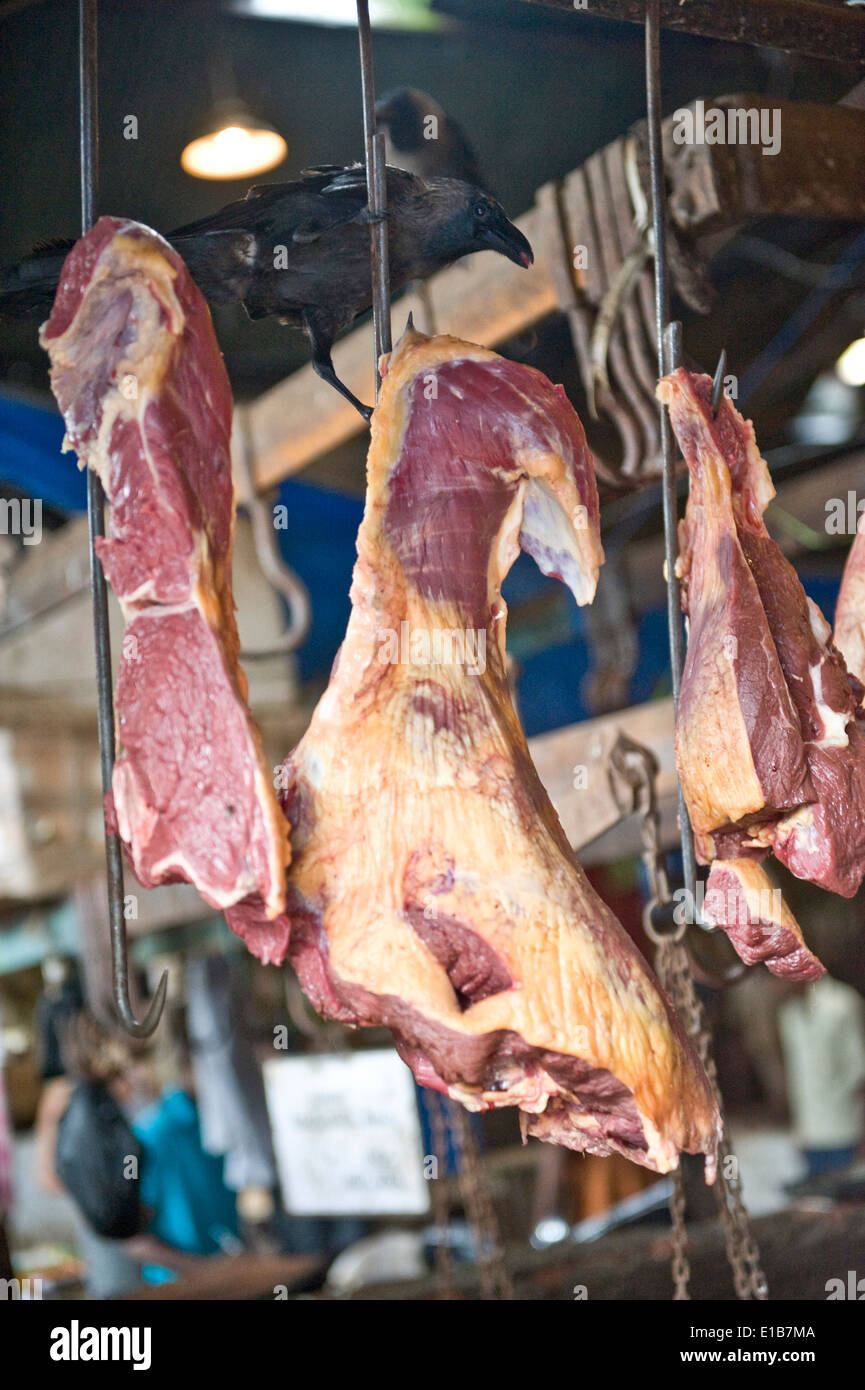 Le scene al mercato della carne un open air di una macelleria dove le carni vengono tagliati e venduti all'ingrosso e di individui Crawford Mkt Foto Stock