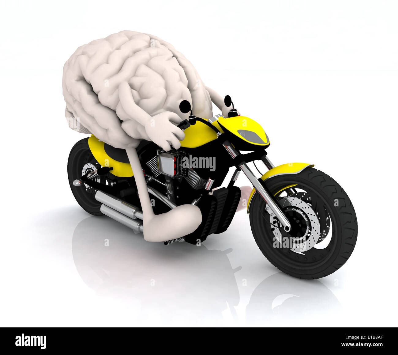 Cervello umano con le braccia e le gambe in sella alla moto, 3d illustrazione Foto Stock