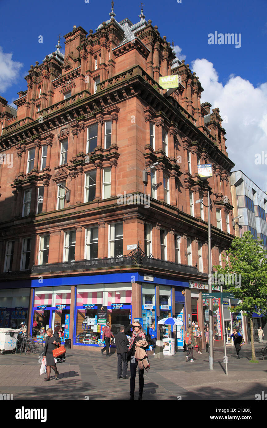 Regno Unito, Scozia, Glasgow, Sauchiehall Street, negozi, persone Foto Stock