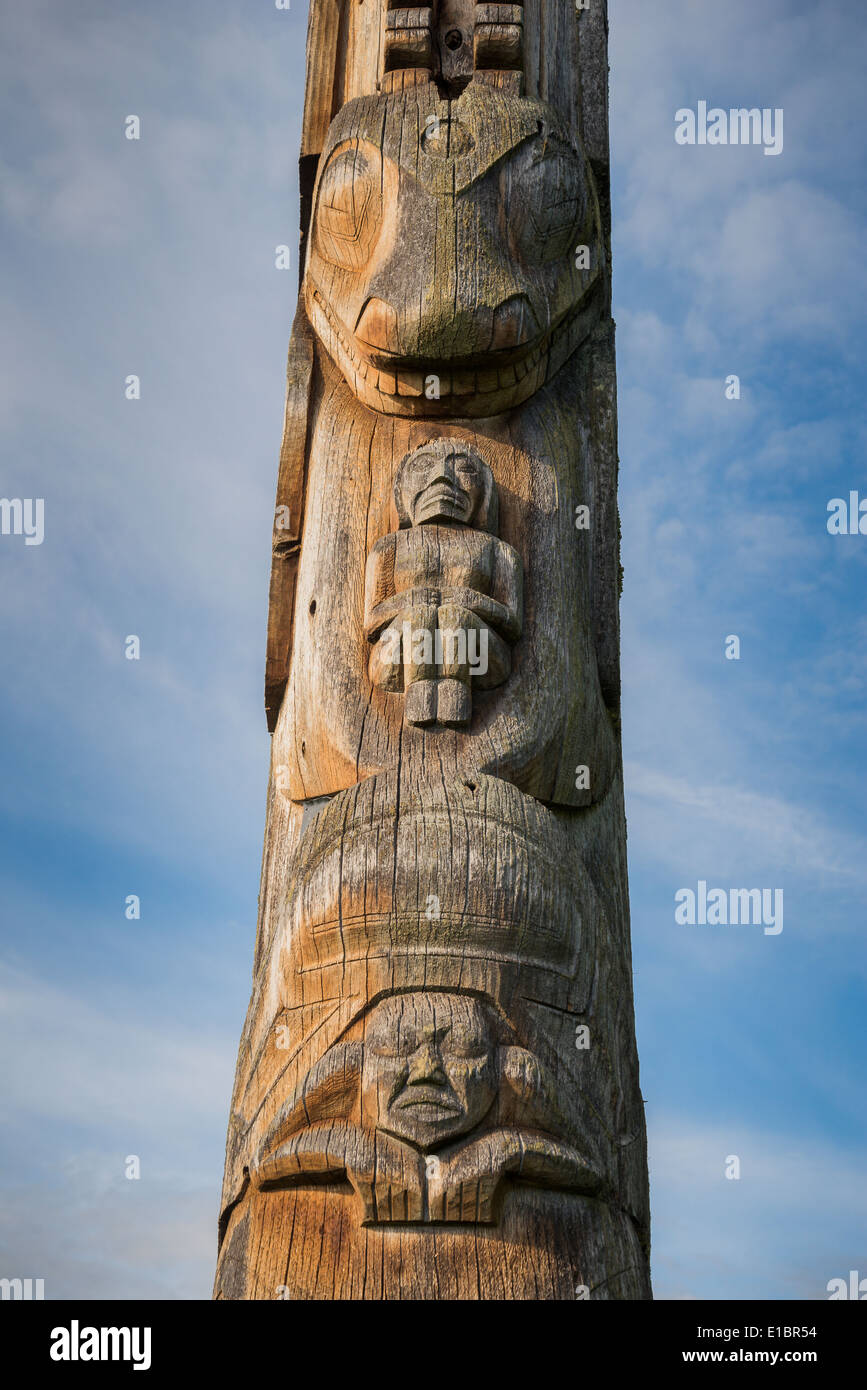 Totem pole di dettaglio, il Museo di Antropologia, Vancouver, British Columbia, Canada Foto Stock