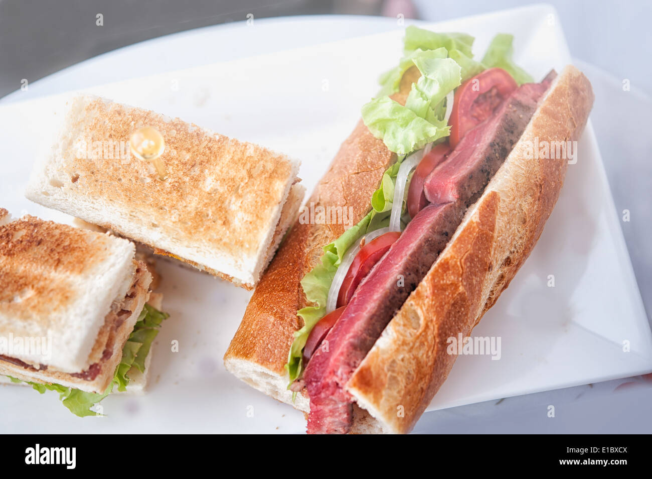 Club sandwich e beef steak sandwich Foto Stock