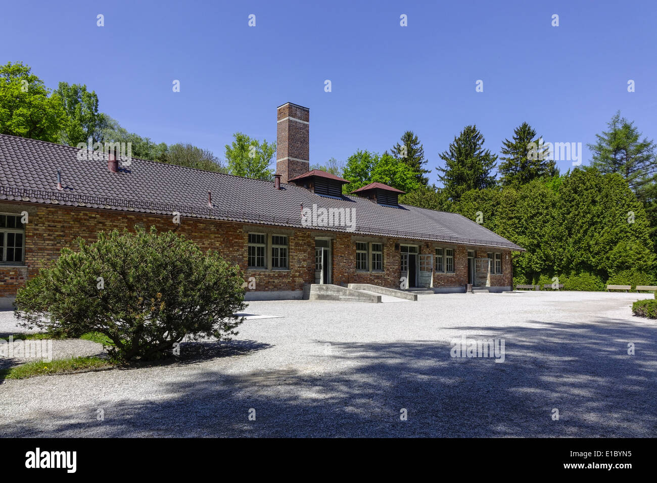 Krematorium, KZ-Gedenkstätte Dachau, in der Nähe von München, Bayern, Deutschland Foto Stock