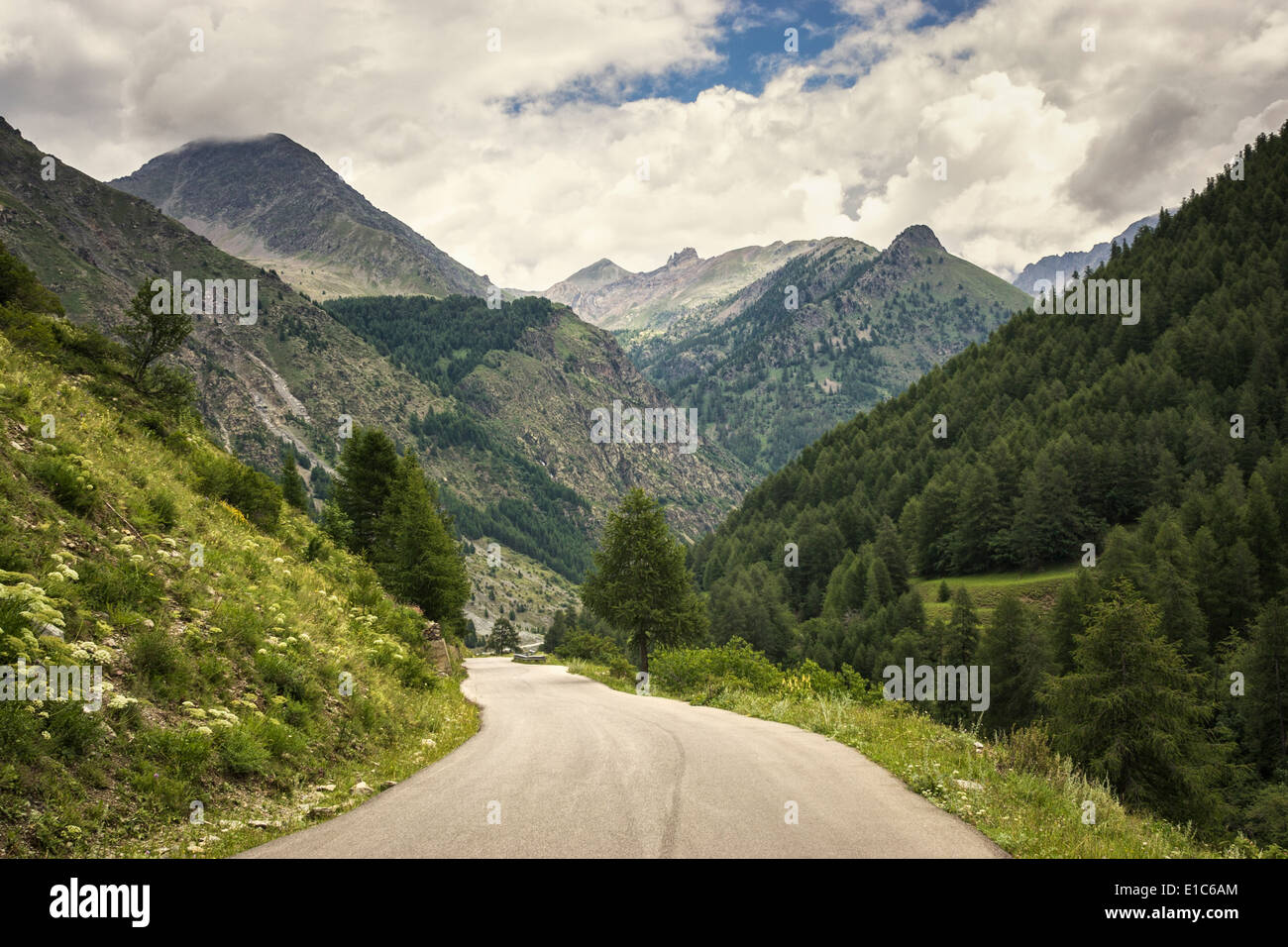 Strada panoramica in montagna - il Parco Nazionale del Mercantour, Francia - svuotare la strada di montagna Foto Stock