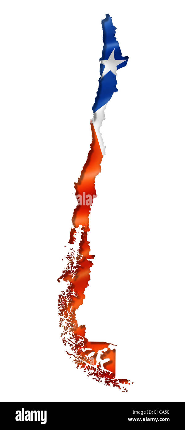 Bandiera del Cile mappa tridimensionale, rendering isolato su bianco Foto Stock