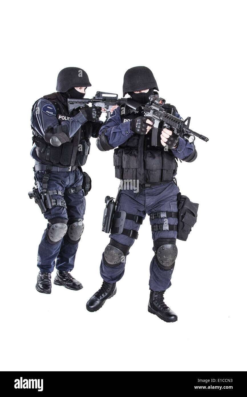 SWAT team in azione Foto Stock