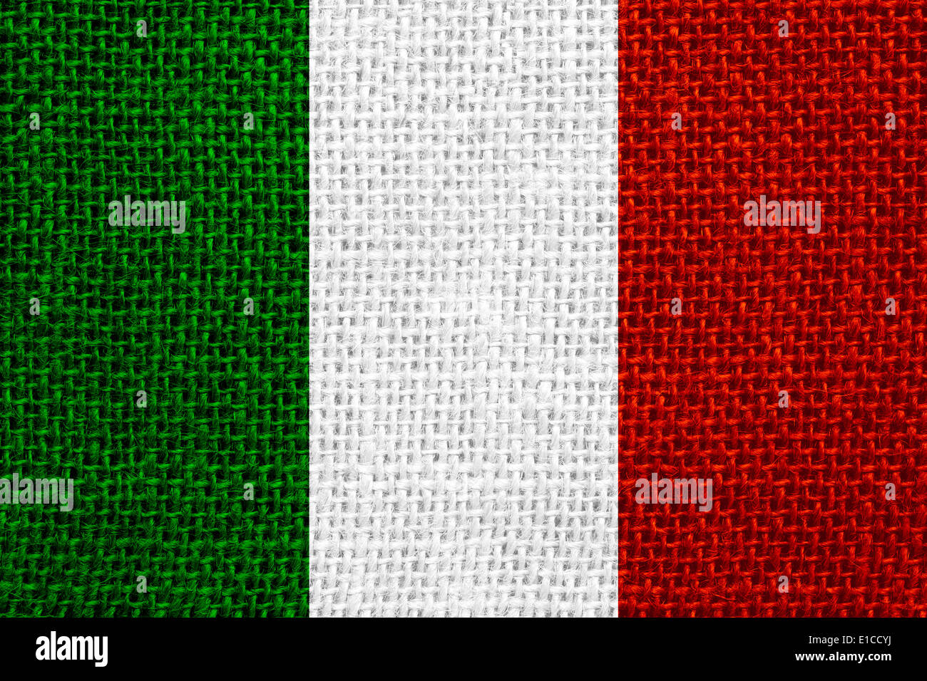 Bandiera dell'Italia o banner italiano su sfondo di lino Foto Stock