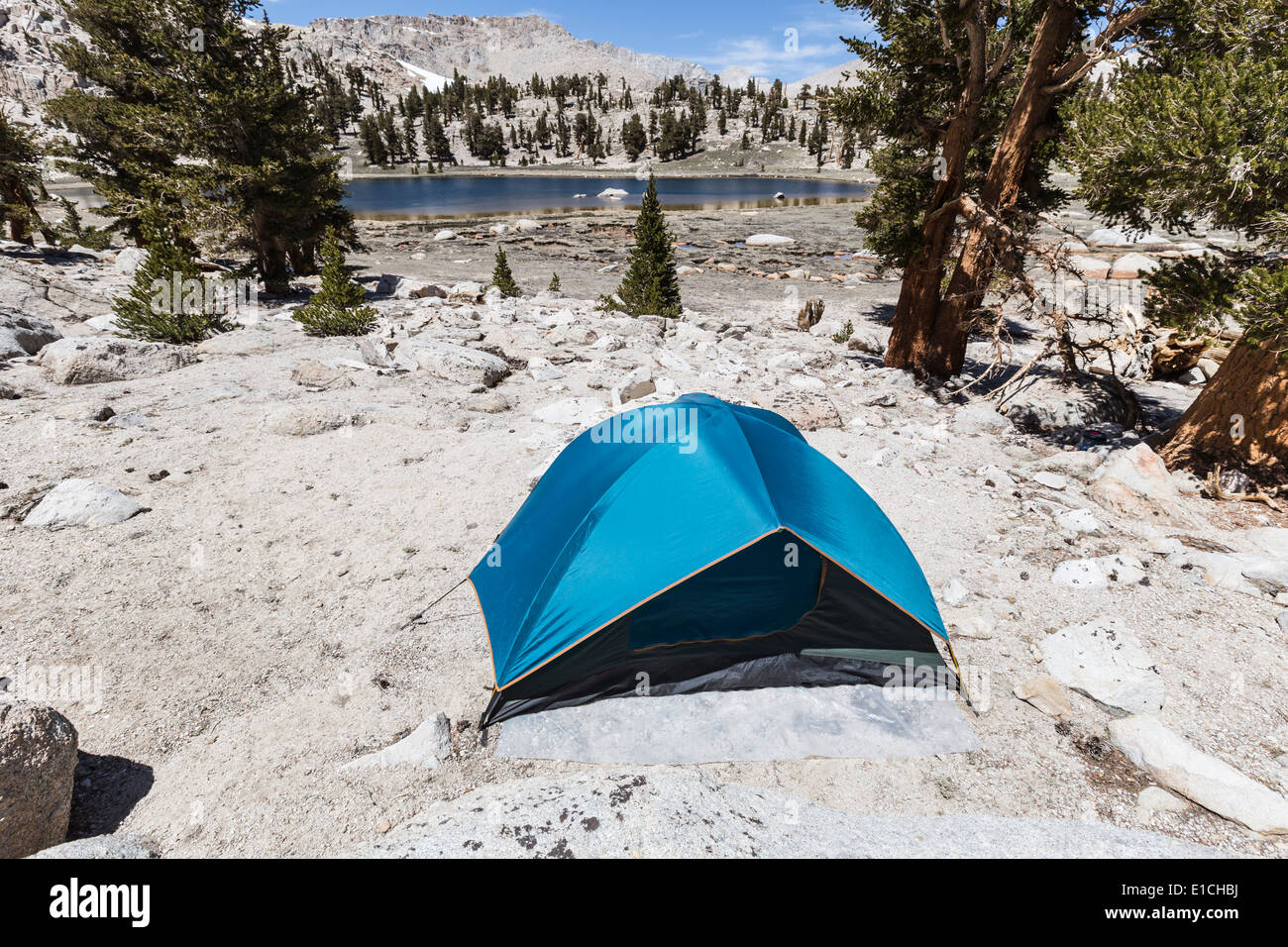 Deserto paese indietro tenda sito nelle montagne della Sierra Nevada in California. Foto Stock