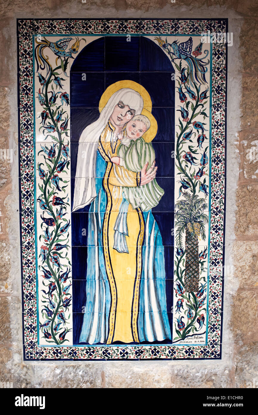 Vergine Maria da Marie Balian , Corte di Saint James Cathedral , il quartiere Armeno di Gerusalemme, Israele Foto Stock