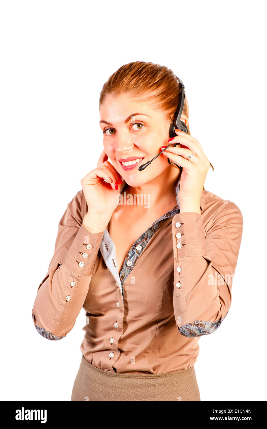 Sales Manager di consigliare il cliente sulla cuffia Foto Stock