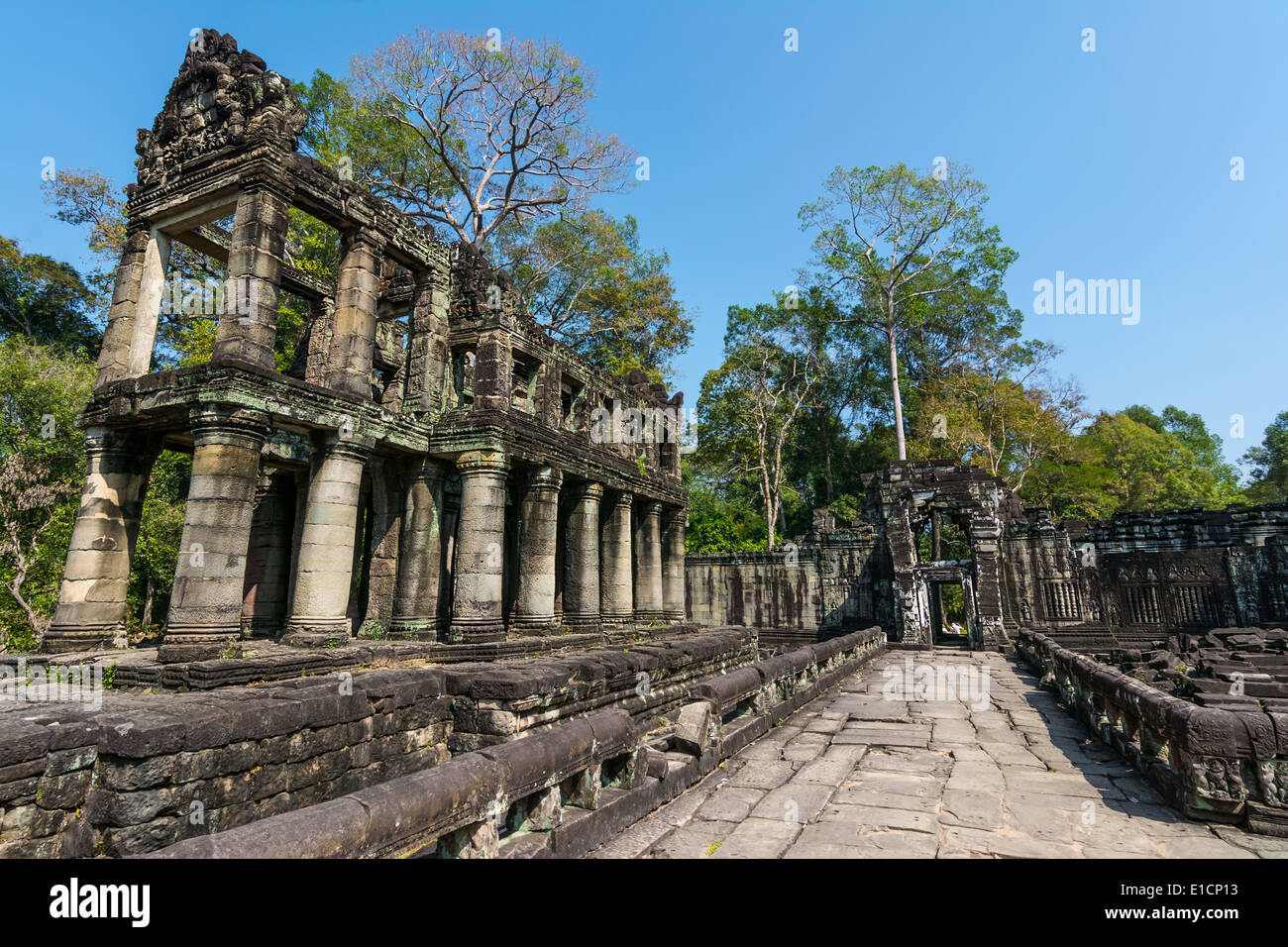 Preah Khan fu costruita nel 1191 durante il regno del Re Jayavarman VII centrale di tempio Buddista incluso un'immagine dell'Boddh Foto Stock
