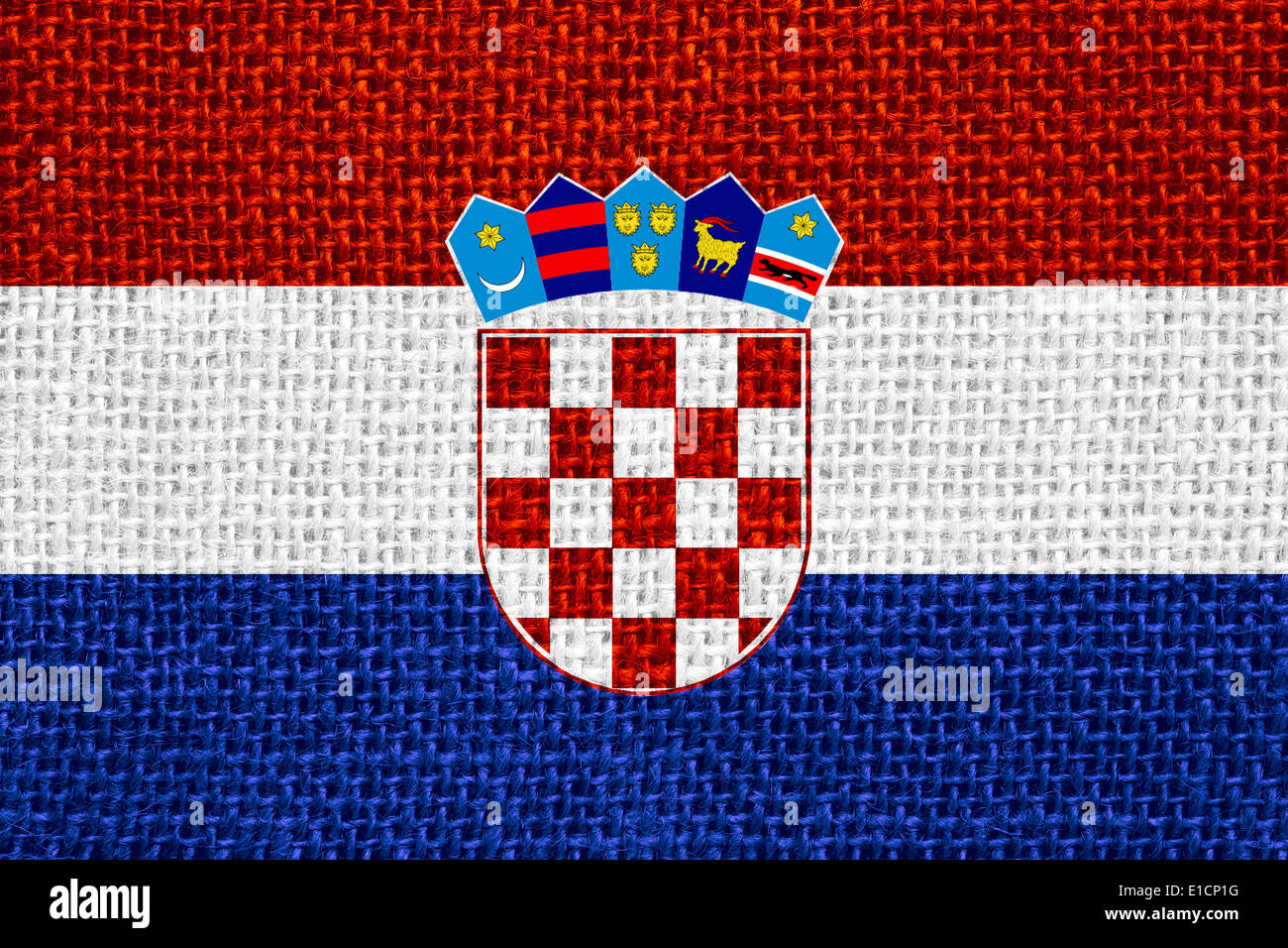Bandiera della Croazia o il croato banner su sfondo di lino Foto Stock