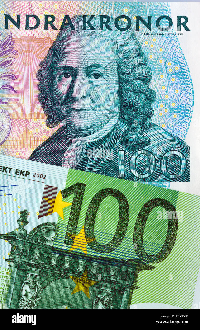 Corona svedese, la moneta della Svezia. Unione e le banconote in euro Foto  stock - Alamy