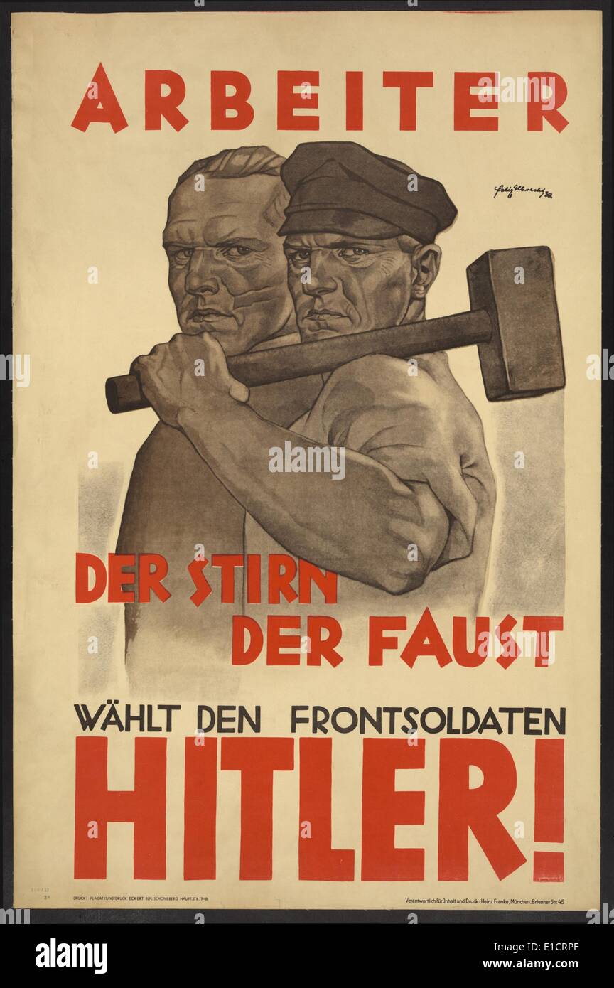 Partito nazista poster per il tedesco elezioni presidenziali, 1932. Campagna politica poster per Adolf Hitler del partito nazista Foto Stock