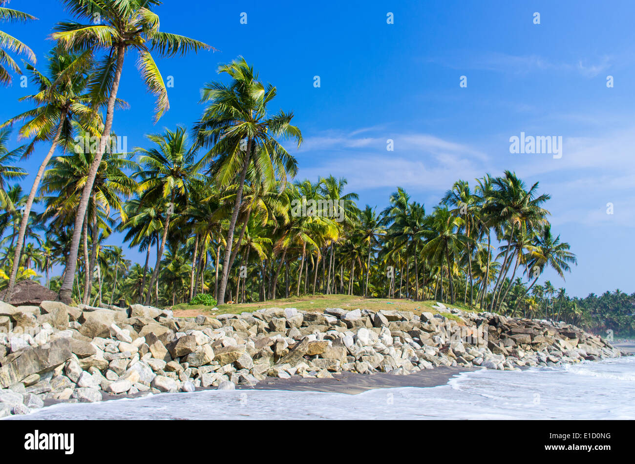 Incredibili spiagge indiano, spiaggia nera, Varkala. Il Kerala, India. Foto Stock