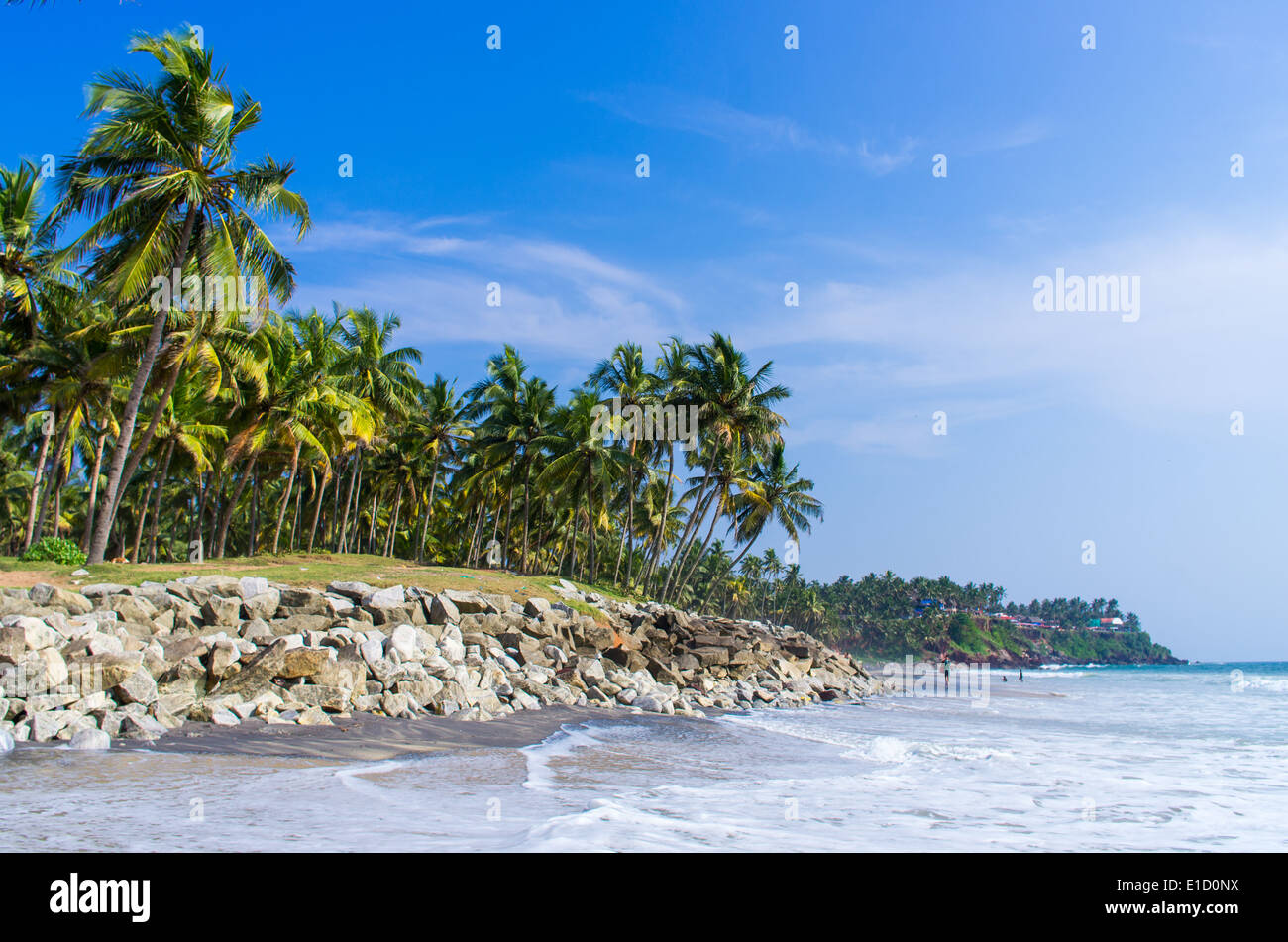 Incredibili spiagge indiano, spiaggia nera, Varkala. Il Kerala, India. Foto Stock