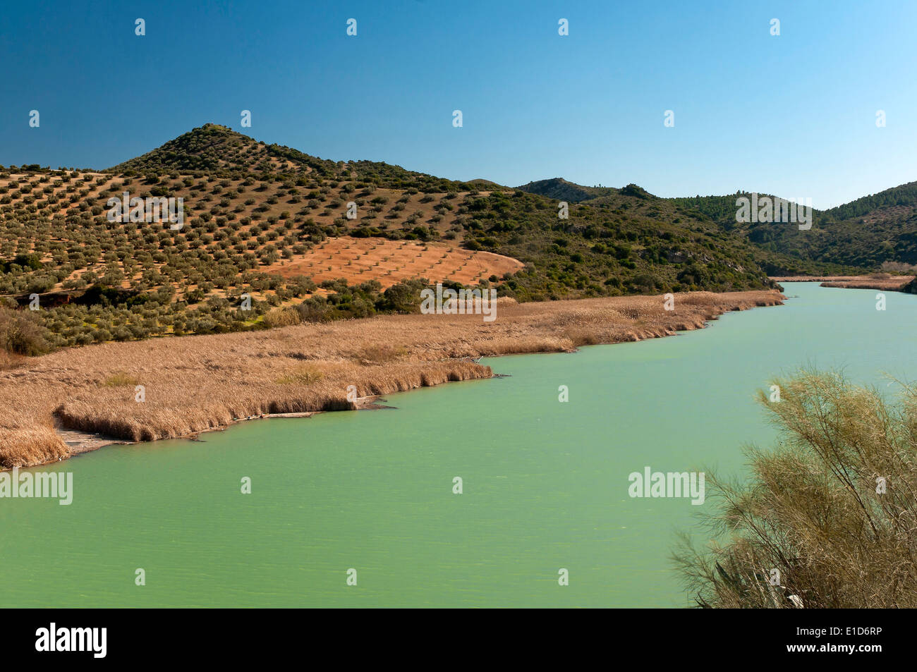 Serbatoio malpasillo zona naturale, la rotta turistica dei banditi, badolatosa, Siviglia e provincia, regione dell'Andalusia, Spagna, Europa Foto Stock