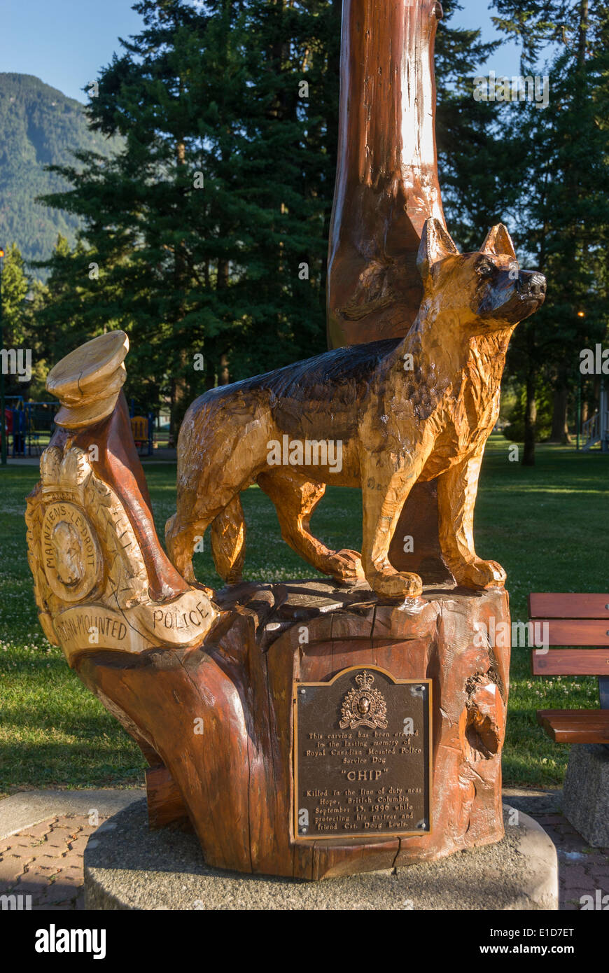 Elk203-1484v Canada, British Columbia, Speranza chainsaw statua del cane di polizia Foto Stock