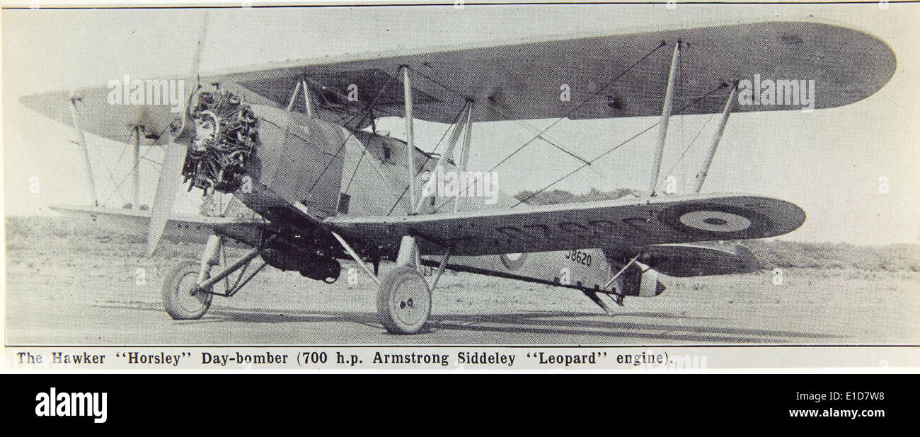 L'Hawker Horsley era un biplano bimotore britannico, progettato per missioni di ricognizione e bombardamento durante gli anni '1920 Ha giocato un ruolo nella prima aviazione militare britannica, ponendo le basi per il futuro sviluppo degli aeromobili. Foto Stock