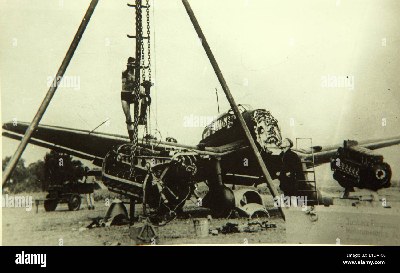 Lo Junkers Ju.87, comunemente noto come Stuka, era un bombardiere in picchiata tedesco utilizzato durante la seconda guerra mondiale, rinomato per i suoi bombardamenti di precisione e la caratteristica sirena piangente, giocò un ruolo fondamentale nelle prime campagne aeree della seconda guerra mondiale, specialmente durante la battaglia di Francia e l'invasione dell'Unione Sovietica. Foto Stock