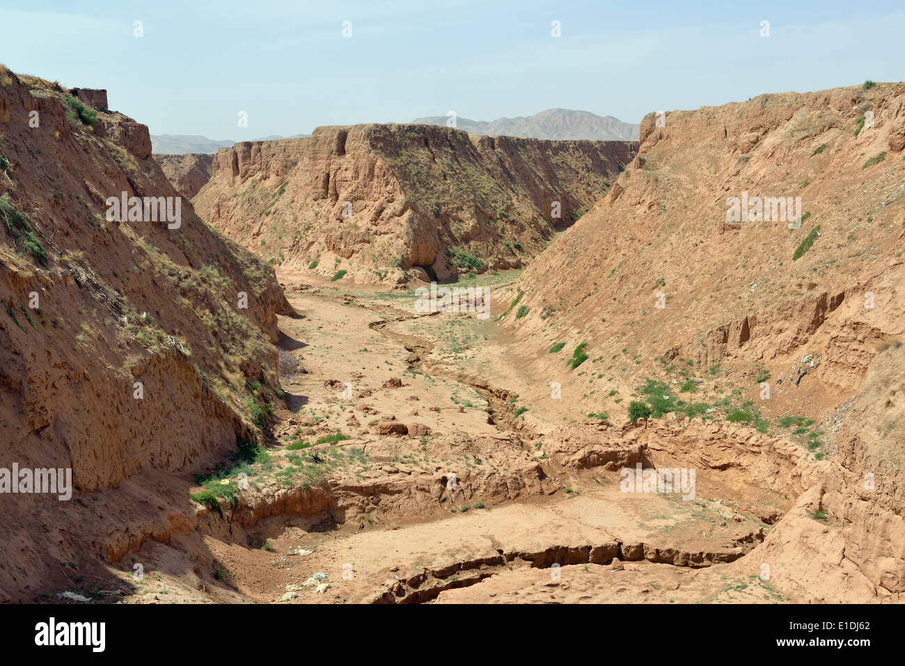 Tipico altopiano loess paesaggio nella contea di Tongxin, Ningxia Hui Regione autonoma, Cina. Foto Stock