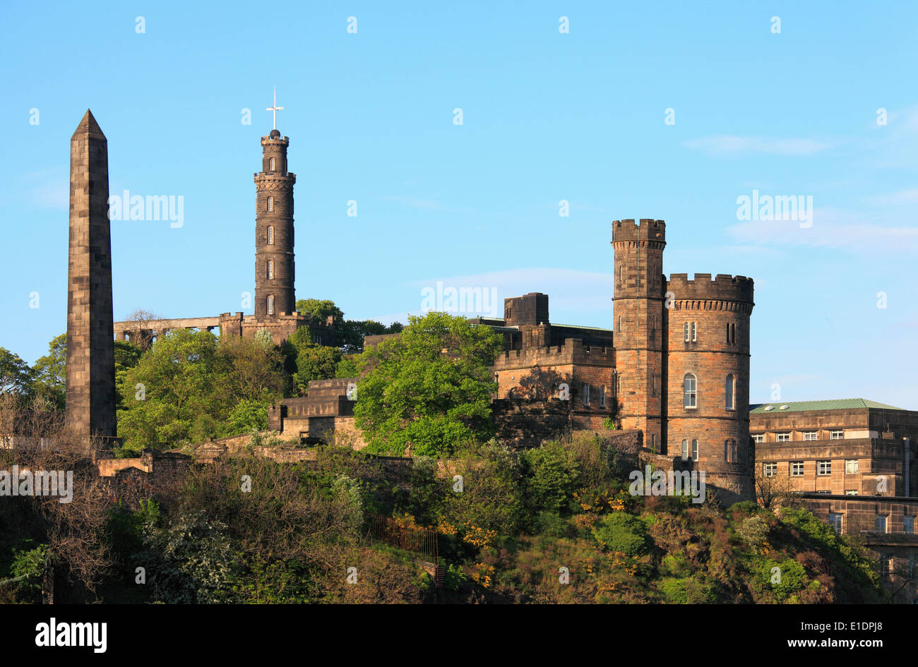 Regno Unito, Scozia, Edimburgo, Calton Hill, Monumento Nelson, skyline, Foto Stock