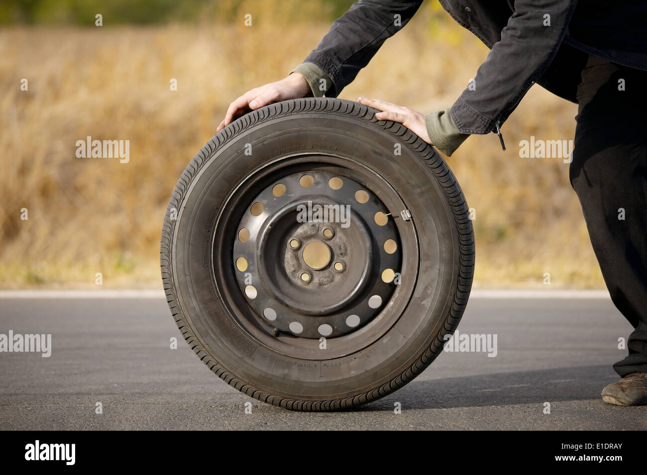 Ruota sulla strada Foto Stock