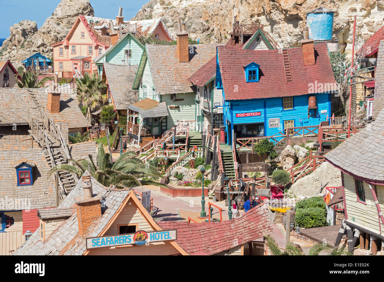 Popeye village, Sweethaven, Mellieha, Malta, l'Europa. Foto Stock