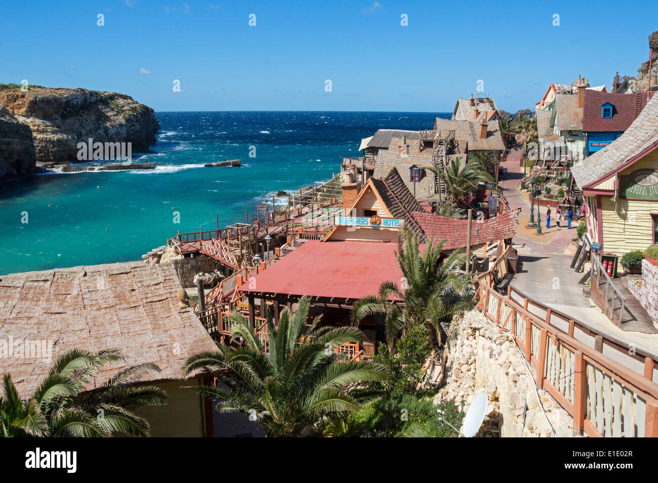 Popeye village, Sweethaven, Mellieha, Malta, l'Europa. Foto Stock