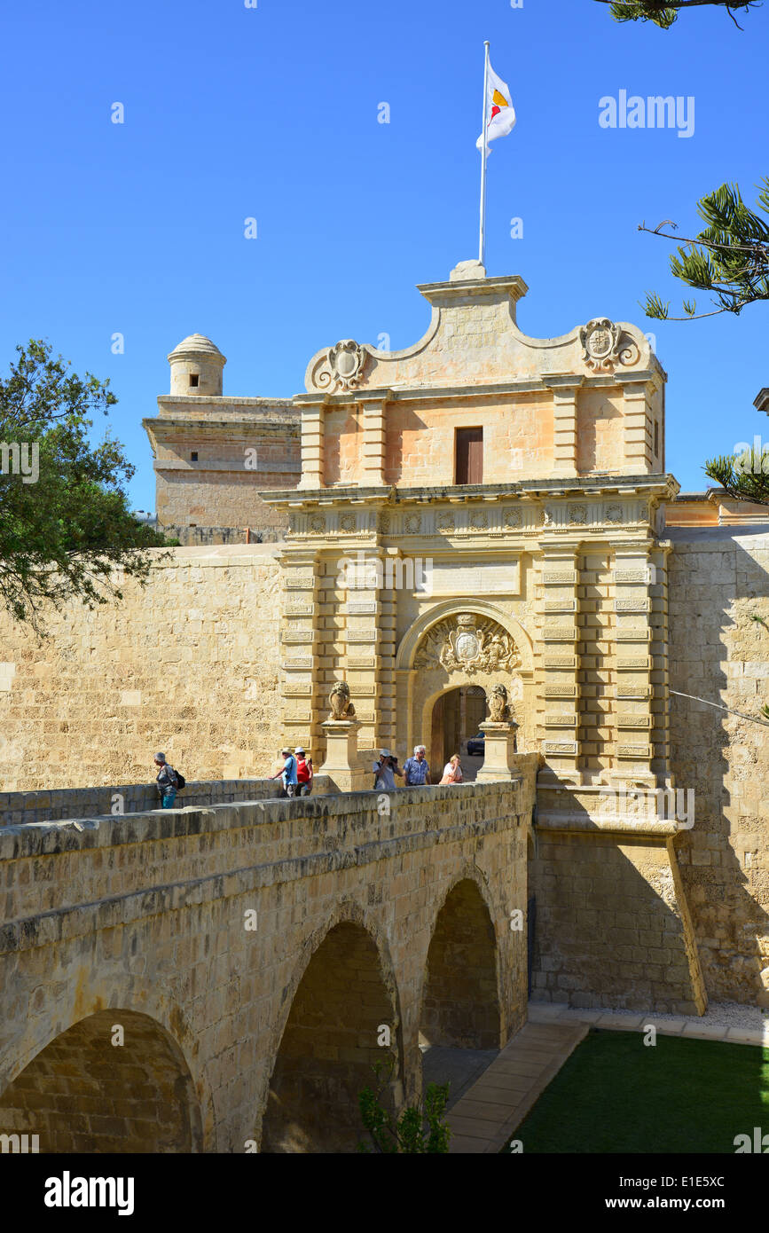 Mdina Gate, Mdina (Città Vecchia), Western District, Malta Majjistral Regione, Repubblica di Malta Foto Stock