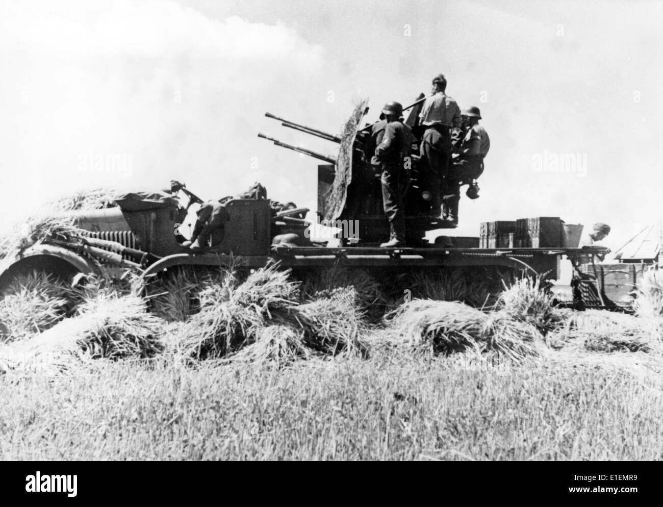 La foto dalle notizie naziste mostra soldati tedeschi che scagliano una pistola antiaerea per la difesa contro gli attacchi dei carri armati sovietici in un campo di granata nel settembre 1942. L'attacco tedesco dell'Unione Sovietica era stato deciso nel luglio 1940 ed era stato preparato con il nome in codice "operazione Barbarossa" dal dicembre 1940. L'invasione tedesca dell'Unione Sovietica iniziò il 22 giugno 1941. Fotoarchiv für Zeitgeschichtee -SENZA FILI- Foto Stock