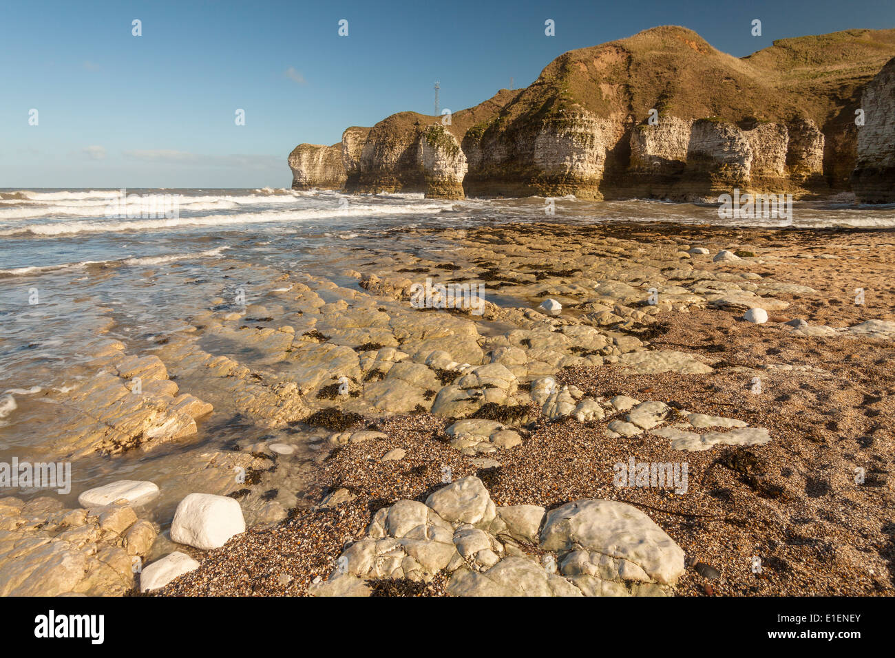 Spiaggia e scogliere a Flamborough, East Yorkshire Costa, REGNO UNITO Foto Stock