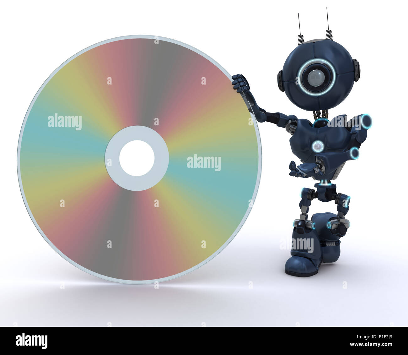 3D Render di un androide con disco DVD Foto Stock