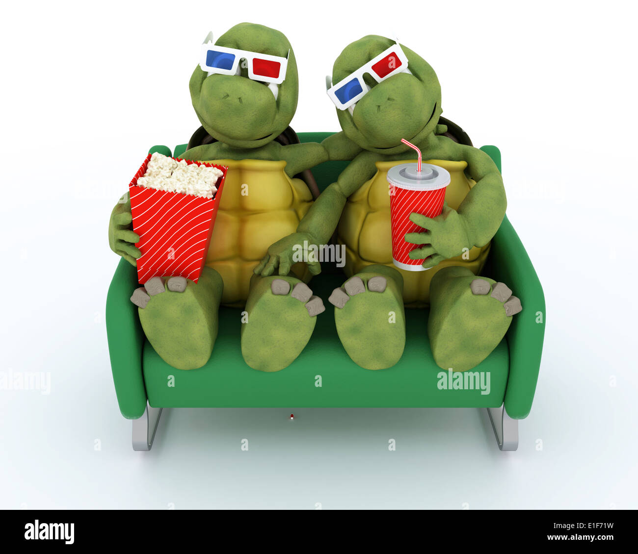 3D render di tartarughe guardando un film in 3D Foto Stock