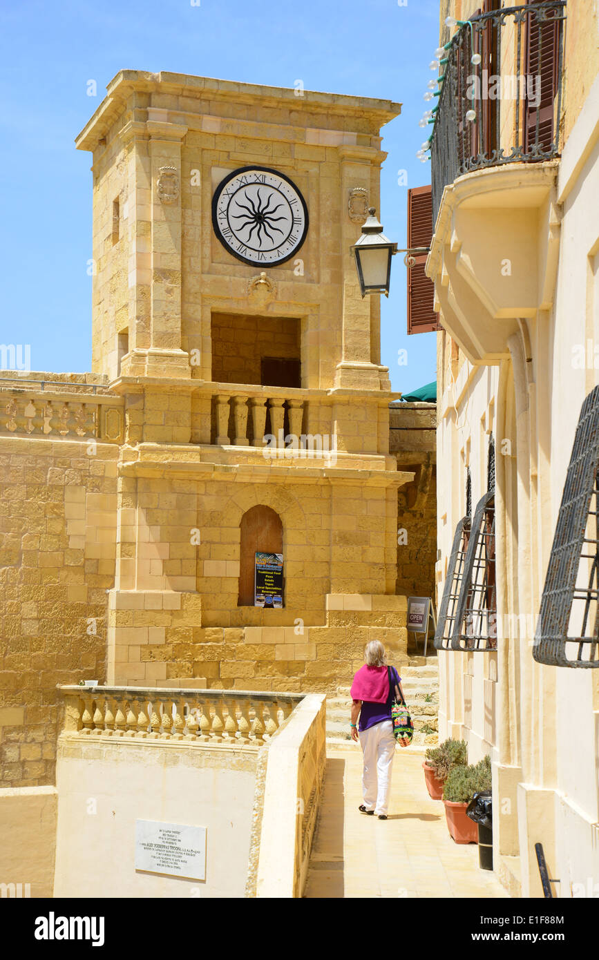 La Torre dell'orologio, la Cittadella, la città di Victoria, Gozo (Għawdex), Gozo e Comino distretto, Gozo Regione, Repubblica di Malta Foto Stock