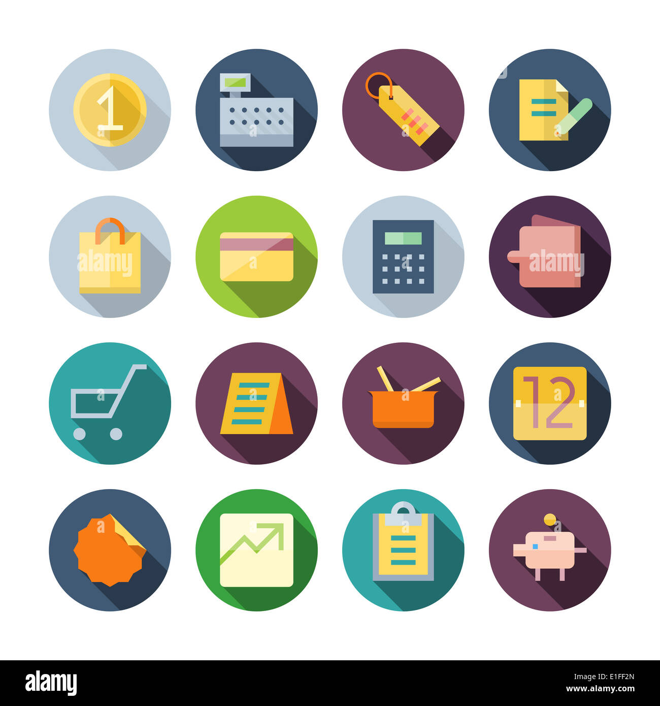 Design piatto icone per business e retail. Versione Raster. Foto Stock