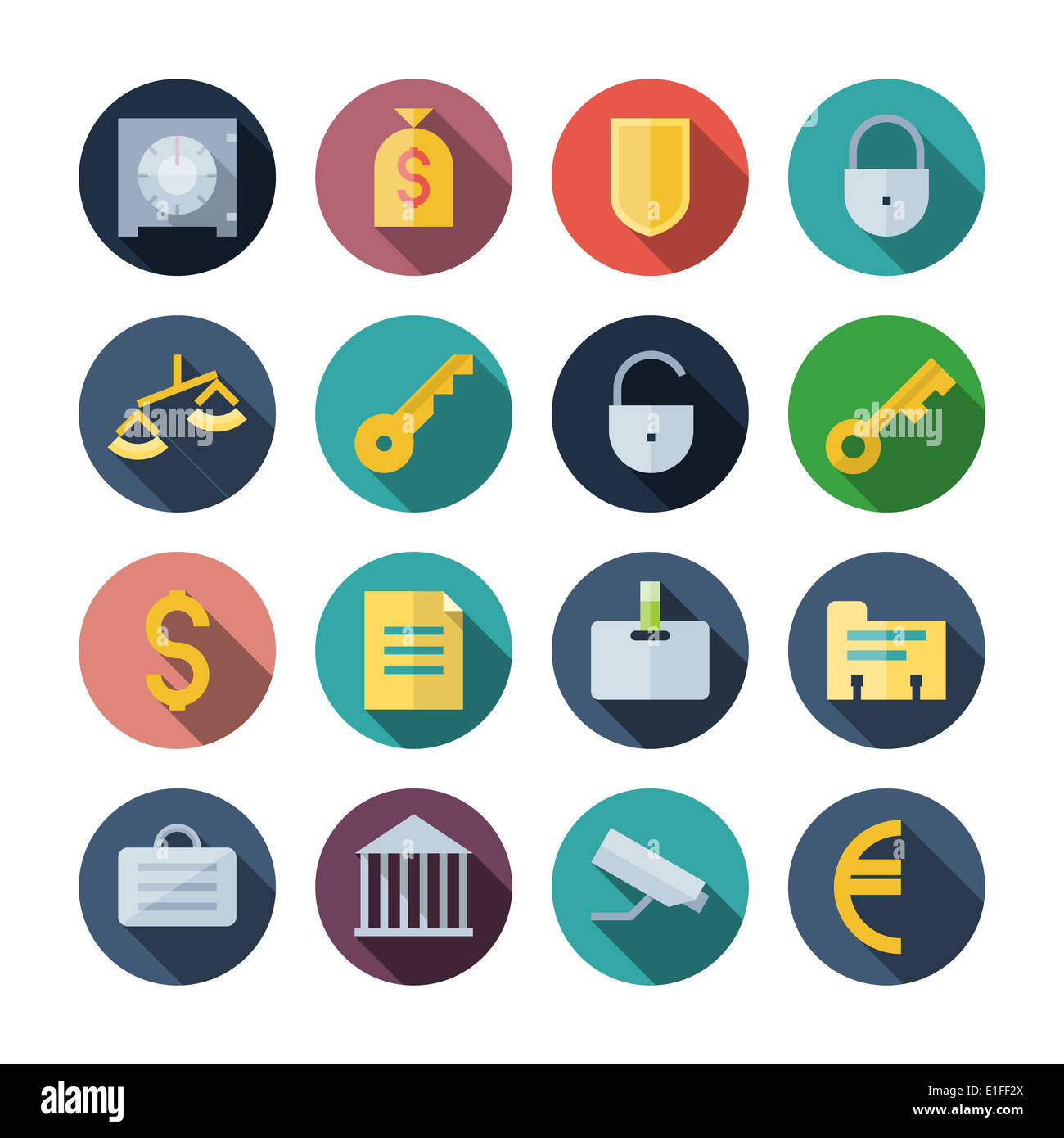 Design piatto per icone, Business Banking e Sicurezza. Versione Raster. Foto Stock